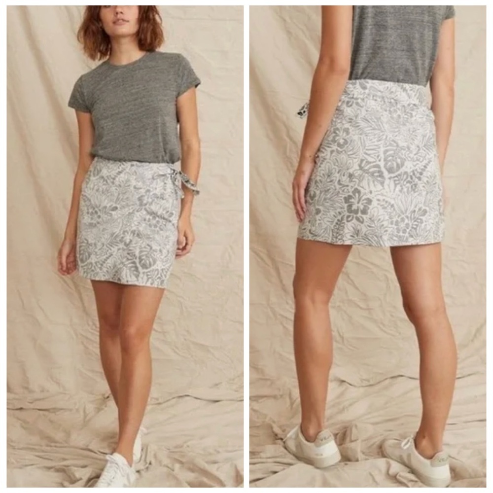 Marine Layer XL Linen Blend Monaco Wrap Skirt in Black and White Print